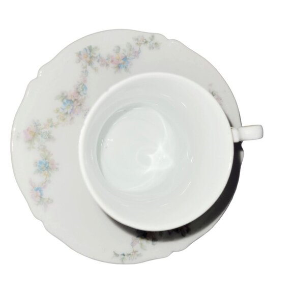 Vintage Teacup and Saucer Set by OBERPFALZ Bone China Pink Blue Floral Bavaria - Picture 5 of 11